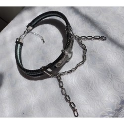 Чокер кожаные шнуры 5мм, чёрный агат, ботсванский агат, амазонит