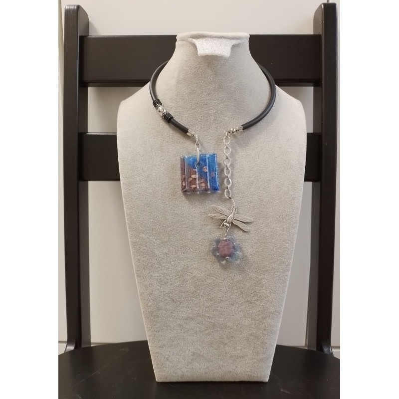 Колье, основа проволока с памятью, японский лэмпворк