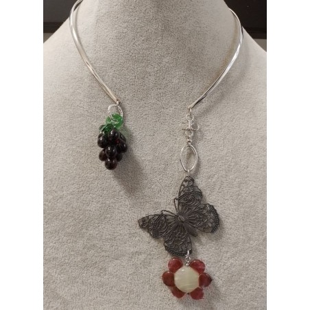 Колье, лэмпворк, японский лэмпворк, филигрань патинированная