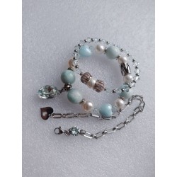 Сет из трех браслетов, размер 16-16,5, ларимар, керамика, жемчуг майорка, жемчуг Сваровски, кристаллы Сваровски