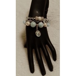 Сет из трех браслетов, размер 16-16,5, ларимар, керамика, жемчуг майорка, жемчуг Сваровски, кристаллы Сваровски