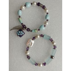 Сет браслетов на спандексе, размер 17, аквамарин, аметист, жемчуг майорка, барочный жемчуг, керамика, лэмпворк