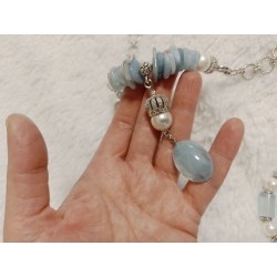 Колье аквамарин, жемчуг майорка