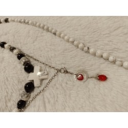 Браслеты на спандексе, размер 16,5 - 17,5 магнезит, турмалин в кварце, чёрный агат, чешские стеклянные бусины