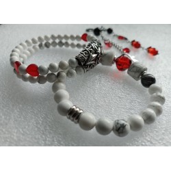 Ассиметричные серьги , магнезит, турмалин в кварце, чёрный агат, чешские стеклянные бусины, кристалл Сваровски