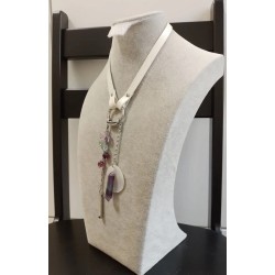 Колье, кожный шнур шириной 10мм, флюорит, перламутр