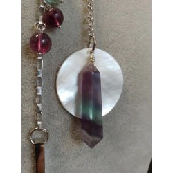 Колье, кожный шнур шириной 10мм, флюорит, перламутр