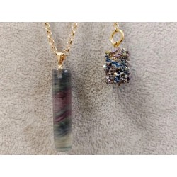 Колье, плетёный кожный шнур 5мм, флюорит, кварц в титане, оникс, бусины Сваровски