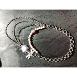 Колье - трансформер , жемчуг майорка, японский лэмпворк и канадский лэмпворк