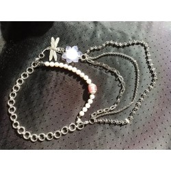 Колье - трансформер , жемчуг майорка, японский лэмпворк и канадский лэмпворк