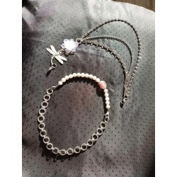 Колье - трансформер , жемчуг майорка, японский лэмпворк и канадский лэмпворк