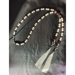 Колье - галстук, гранат, жемчуг