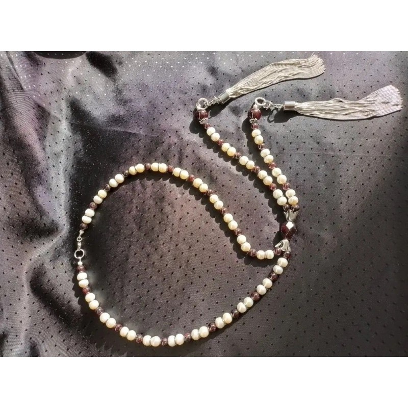 Колье - галстук, гранат, жемчуг