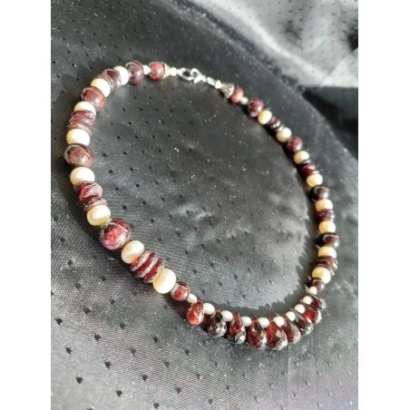 Колье (бусы по шее), гранат, жемчуг