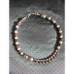 Колье (бусы по шее), гранат, жемчуг