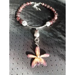 Колье чокер с двумя съемными подвесками, гранат, японский лэмпворк, настоящая орхидея в эпоксидной смоле