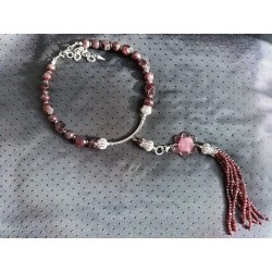 Колье чокер с двумя съемными подвесками, гранат, японский лэмпворк, настоящая орхидея в эпоксидной смоле