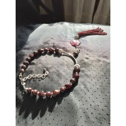 Колье чокер с двумя съемными подвесками, гранат, японский лэмпворк, настоящая орхидея в эпоксидной смоле