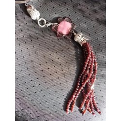 Колье чокер с двумя съемными подвесками, гранат, японский лэмпворк, настоящая орхидея в эпоксидной смоле