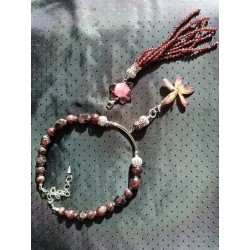 Колье чокер с двумя съемными подвесками, гранат, японский лэмпворк, настоящая орхидея в эпоксидной смоле