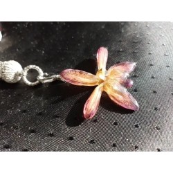 Колье чокер с двумя съемными подвесками, гранат, японский лэмпворк, настоящая орхидея в эпоксидной смоле