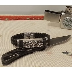 Мужской кожаный браслет, размер 18,5 - 19